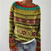 Malene Vinther | Blauer Strickpullover mit Waldmotiv für Damen