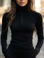 Amanda Fisker | Slim-Fit Turtleneck Blouse with Zipper