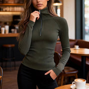 Amanda Fisker | Slim-Fit Turtleneck Blouse with Zipper