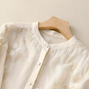 Theodora Ashford | Broderet Bomuldsbluse med Volumenærmer