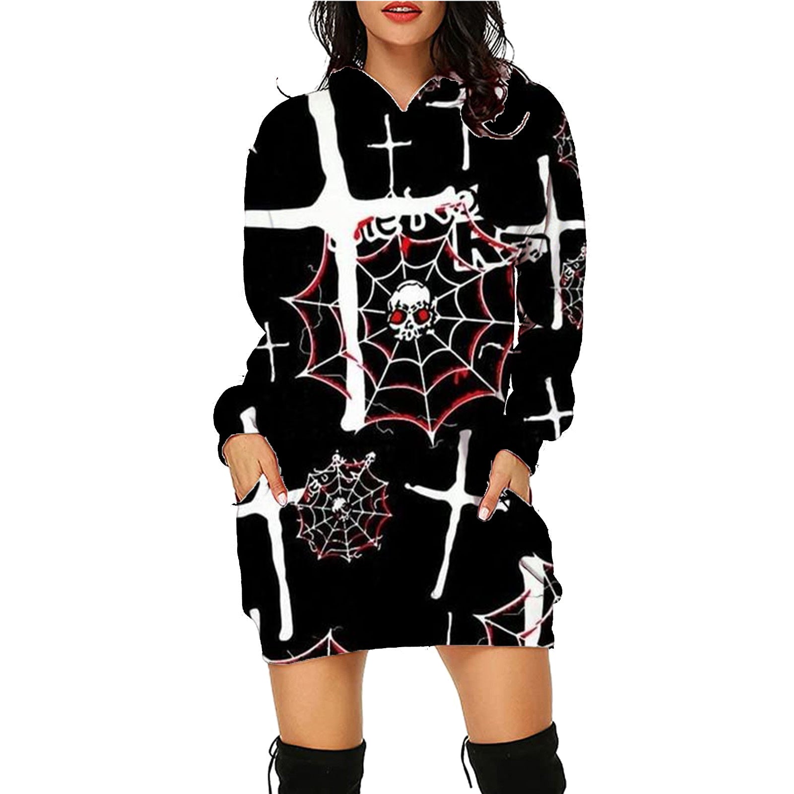 Dámské halloweenské mikinové šaty Midnight Bat | s lebkou
