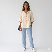 Roselia Pemburst | Løs Casual Bluse med Knapper til Kvinder