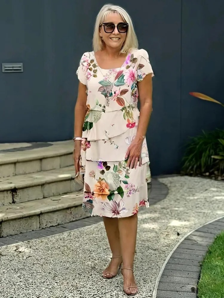 Rosalia Thornton | Midi-Floral Lag-på-Lag Kjole til Kvinder