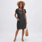 Margot Ashford | Midi-Casual Kjole i Linned til Kvinder