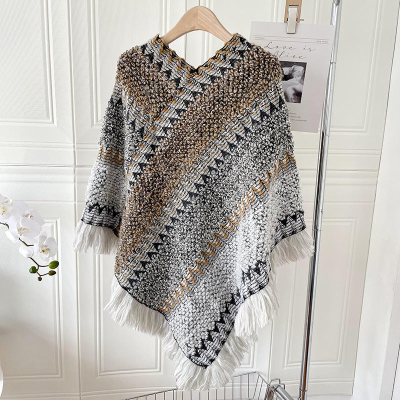 Eva Kirkegaard | Etnisk poncho-sjal med frynser til kvinder