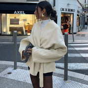 Eva Dam | Oversized wrap jacket in cream wool blend