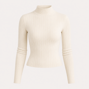 Ida Poulsen | Ribstrikket Bluse med Halv Rullekrave