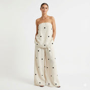 Giulia Santoro | Polka Dot Outfit Set med Strapless Top og Vide Bukser