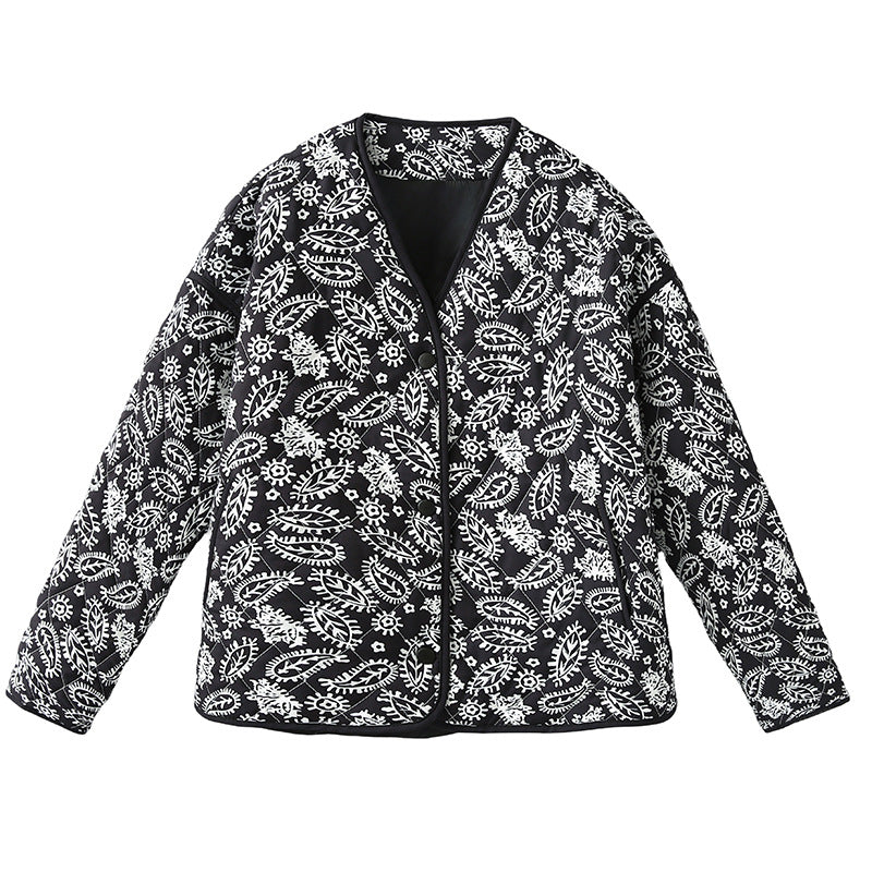 Mathilde Knudsen | Quiltet jakke med paisley-print og V-hals