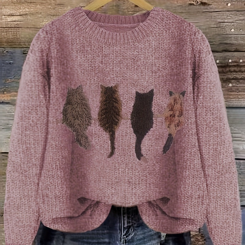 Agnete Lindholm | Grov strikket sweater med kattesilhuetter