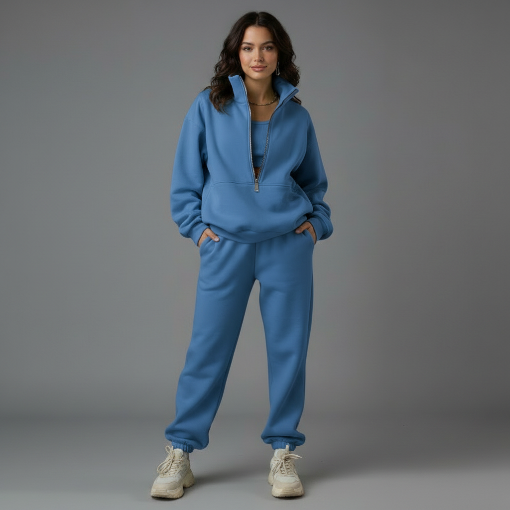 Emma Andersen | Cropped Zip-Up Træningsdragt i Lyserød til Kvinder