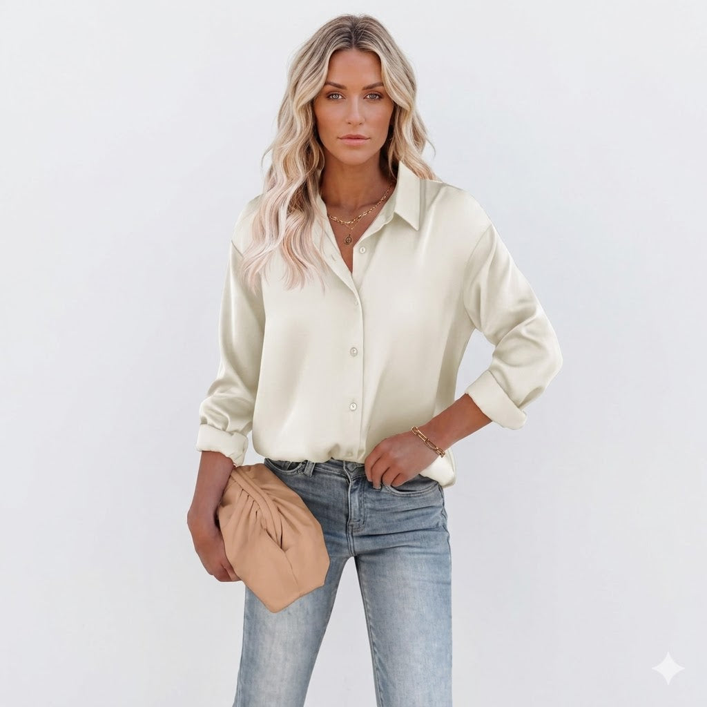 Aurore Pemberton | Elegant Skjortebluse med Knapper i Hvid