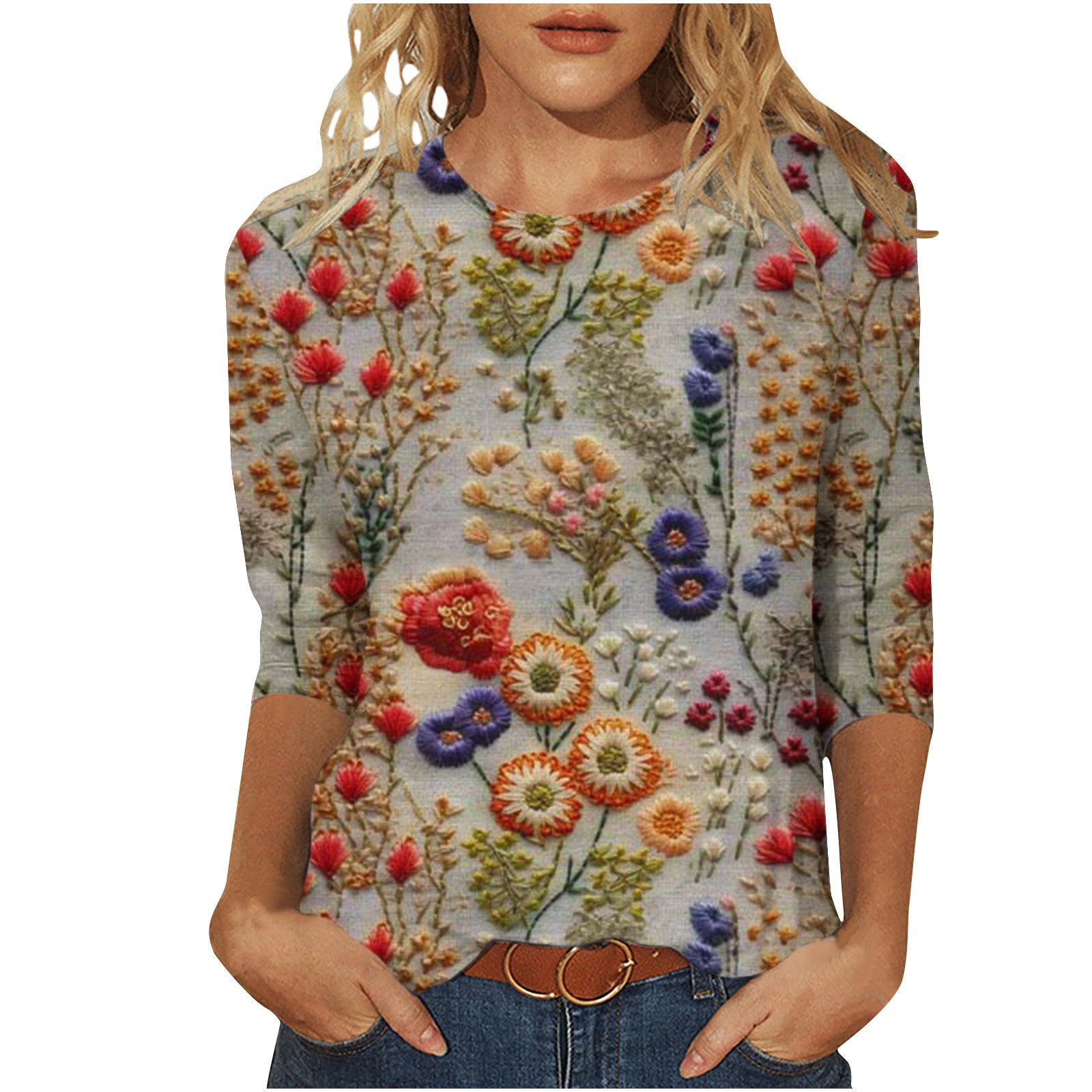 Ditte Kragh | Blomsterprintet T-shirt med 3/4 ærmer