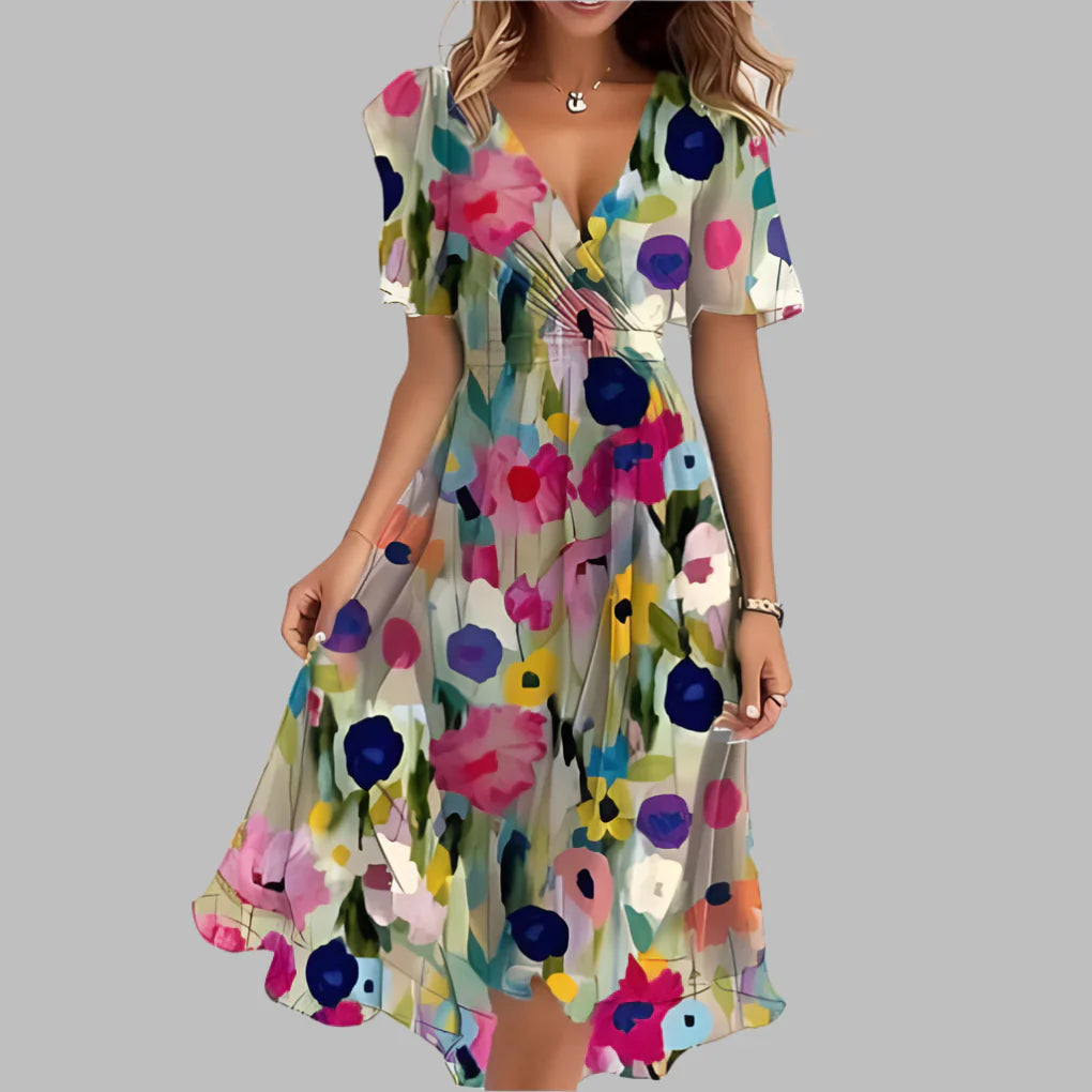 Isabella Moreau | Floral luksus midi kjole med ruching