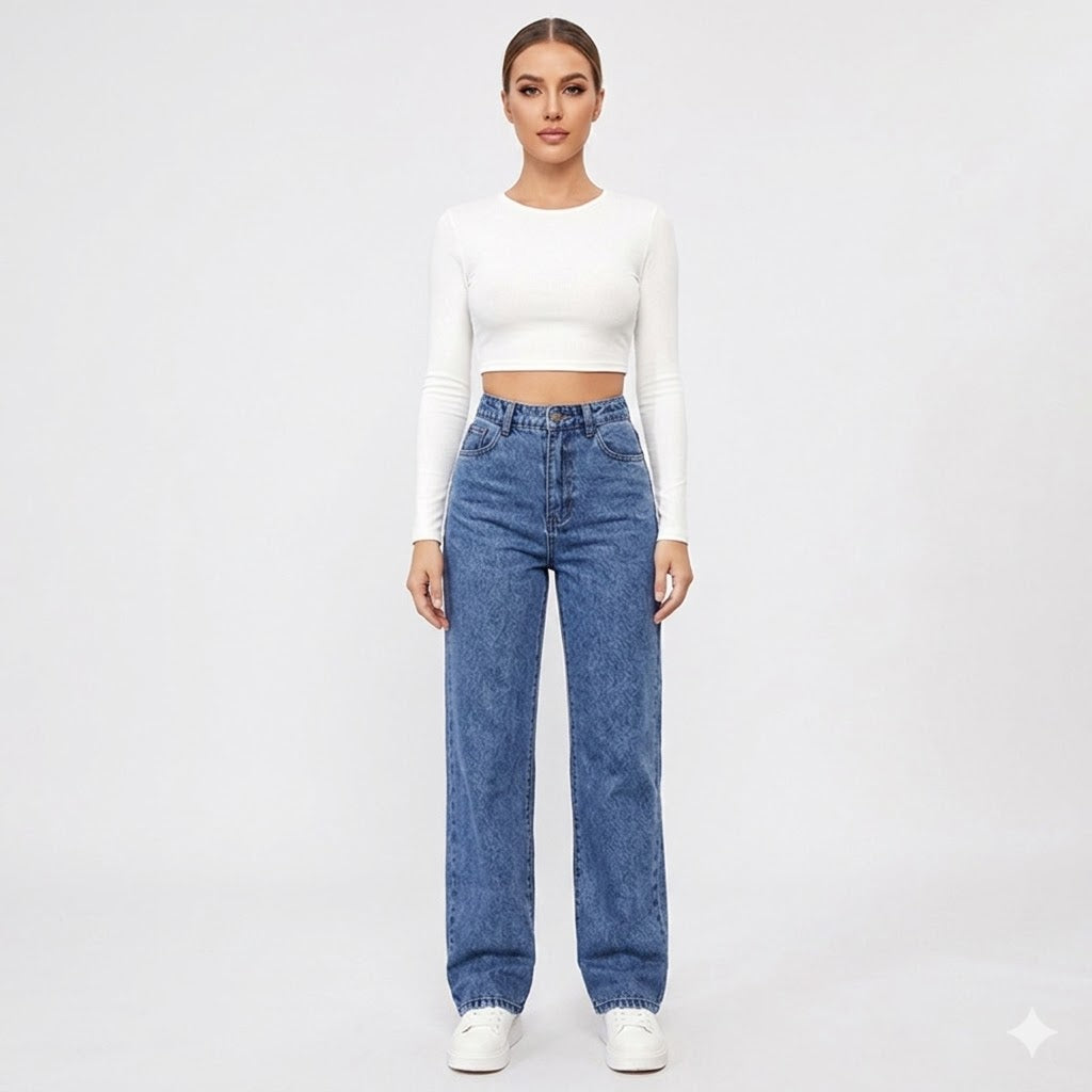 Astoria Kensington | High-Waist Straight-Leg Jeans i klassisk blå denim