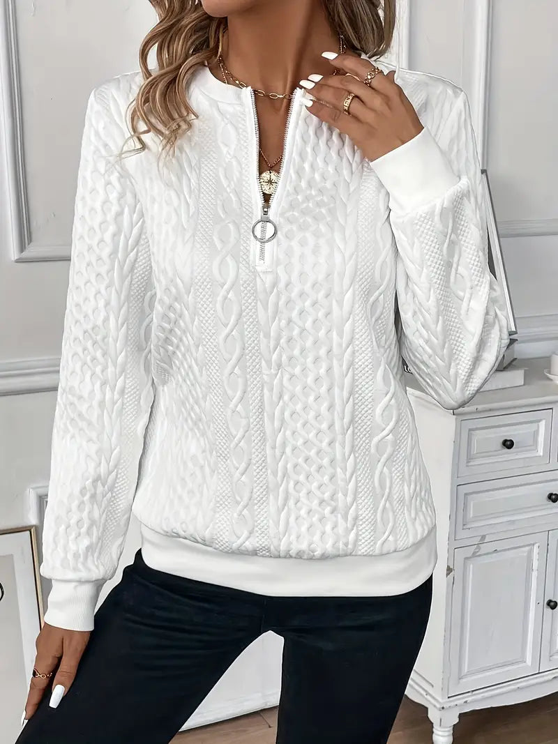 Noémie Castellani | Stilfuld Kabelstrikket Zip-Sweater i hvid