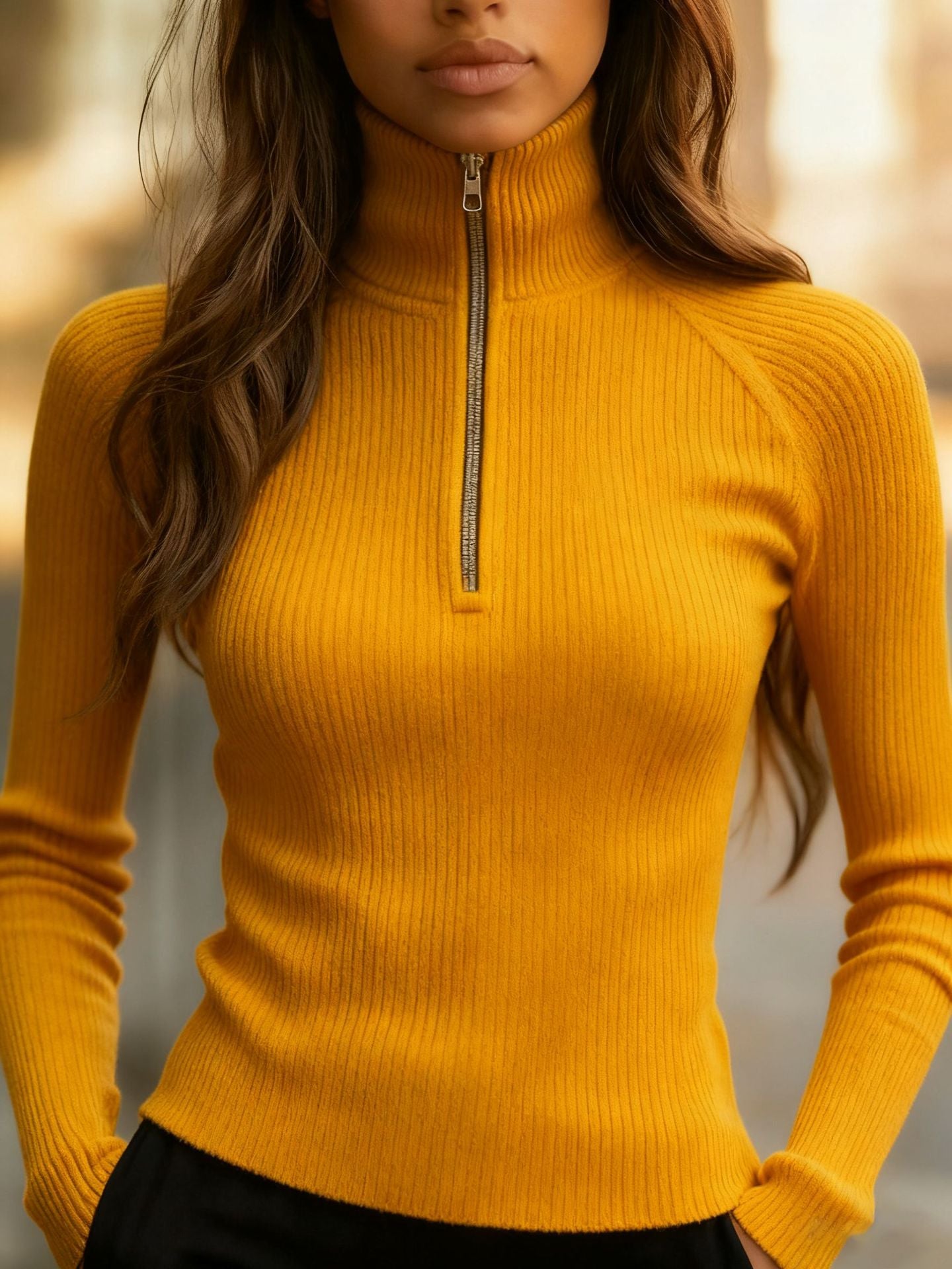 Amanda Fisker | Slim-Fit Turtleneck Blouse with Zipper