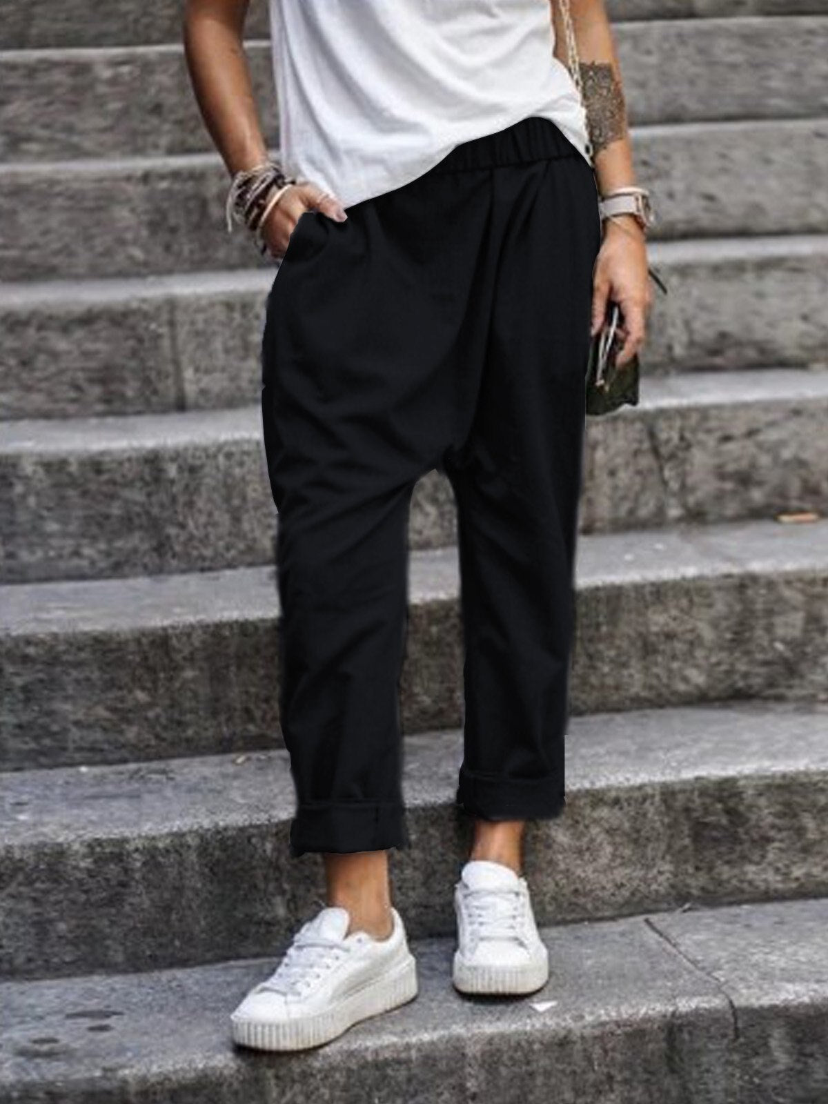 Francesca Whitmore | Cropped Baggy Bukser i Sort