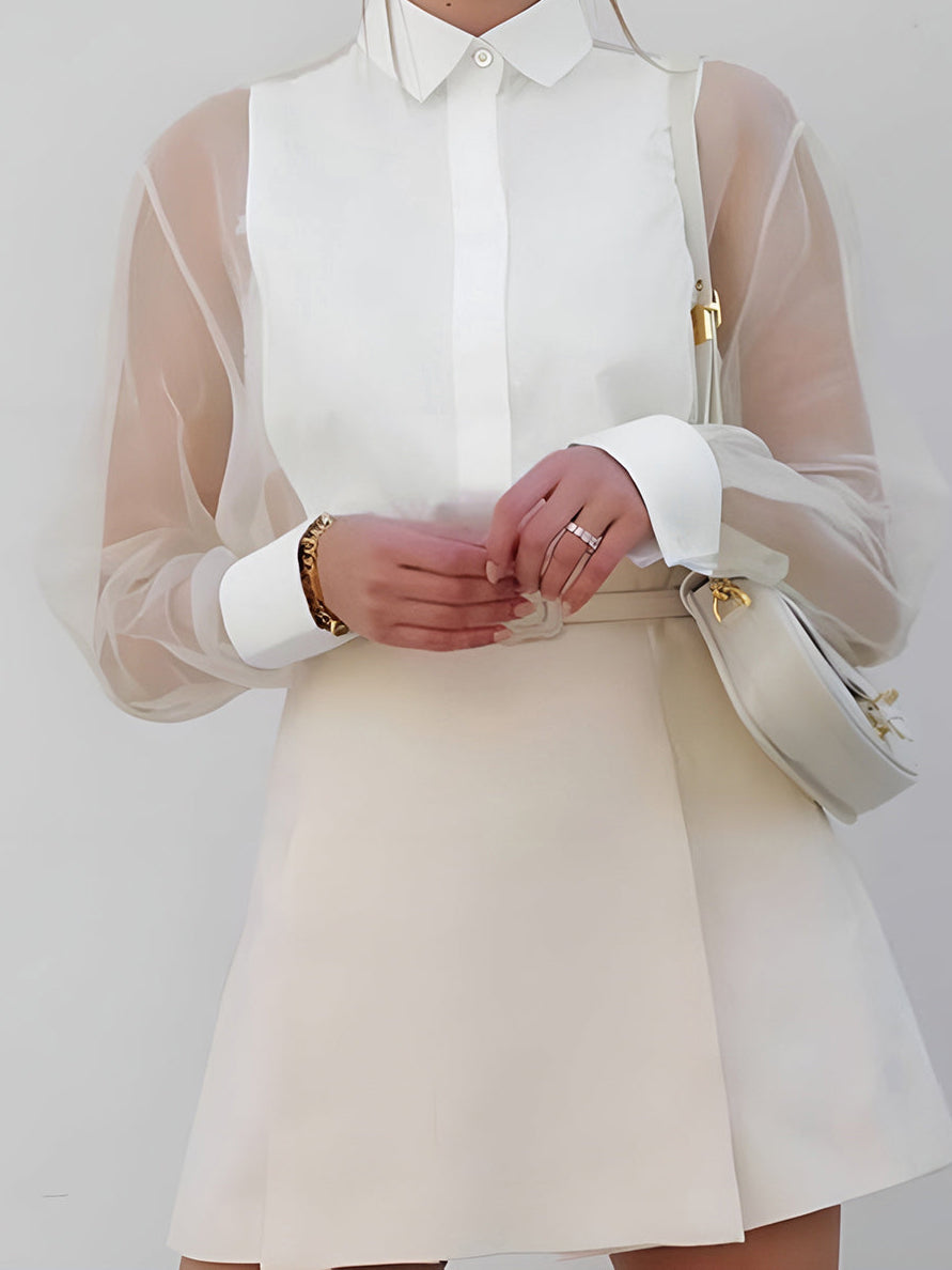Marguerite Sinclair | Skjorte med Gennemsigtige Ærmer – Elegant Bluse til Kvinder