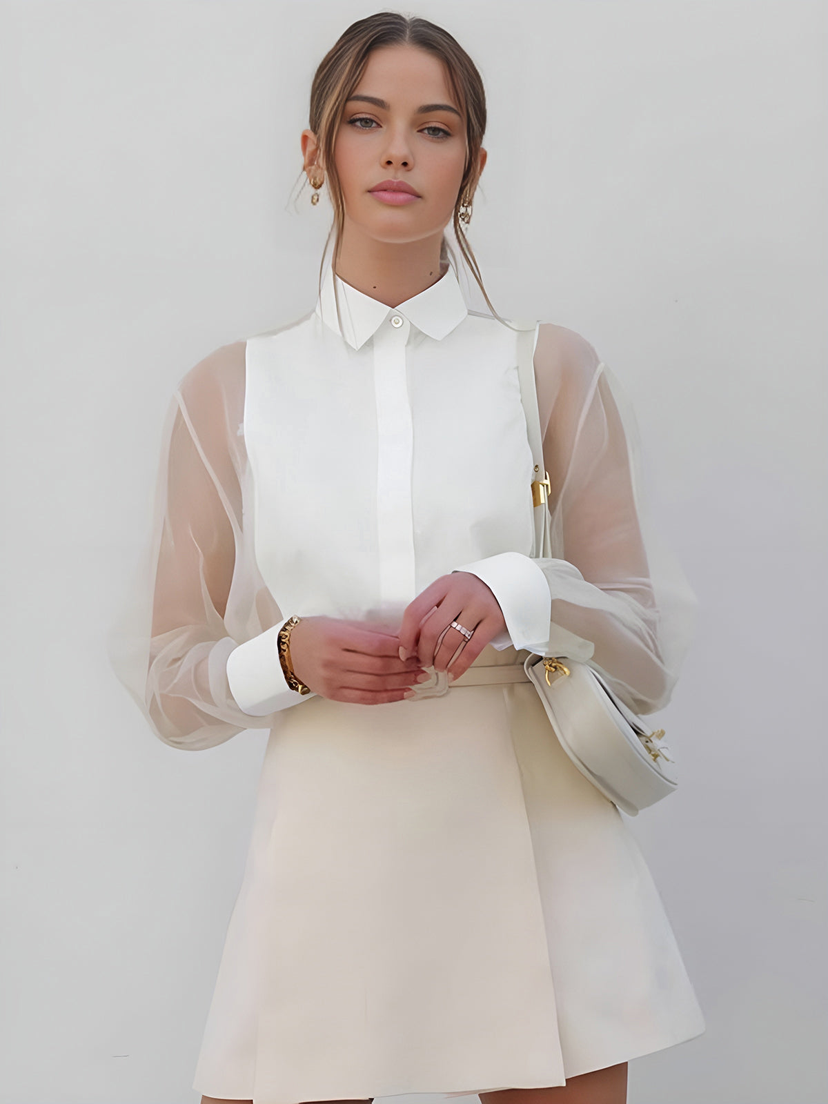 Marguerite Sinclair | Skjorte med Gennemsigtige Ærmer – Elegant Bluse til Kvinder