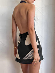 Alessandra Ricci | Mini-halterneck kjole med grafisk sort-hvid print