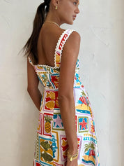Lucia Rossi | Maxi-sommerkjole med farverig ferietema-print