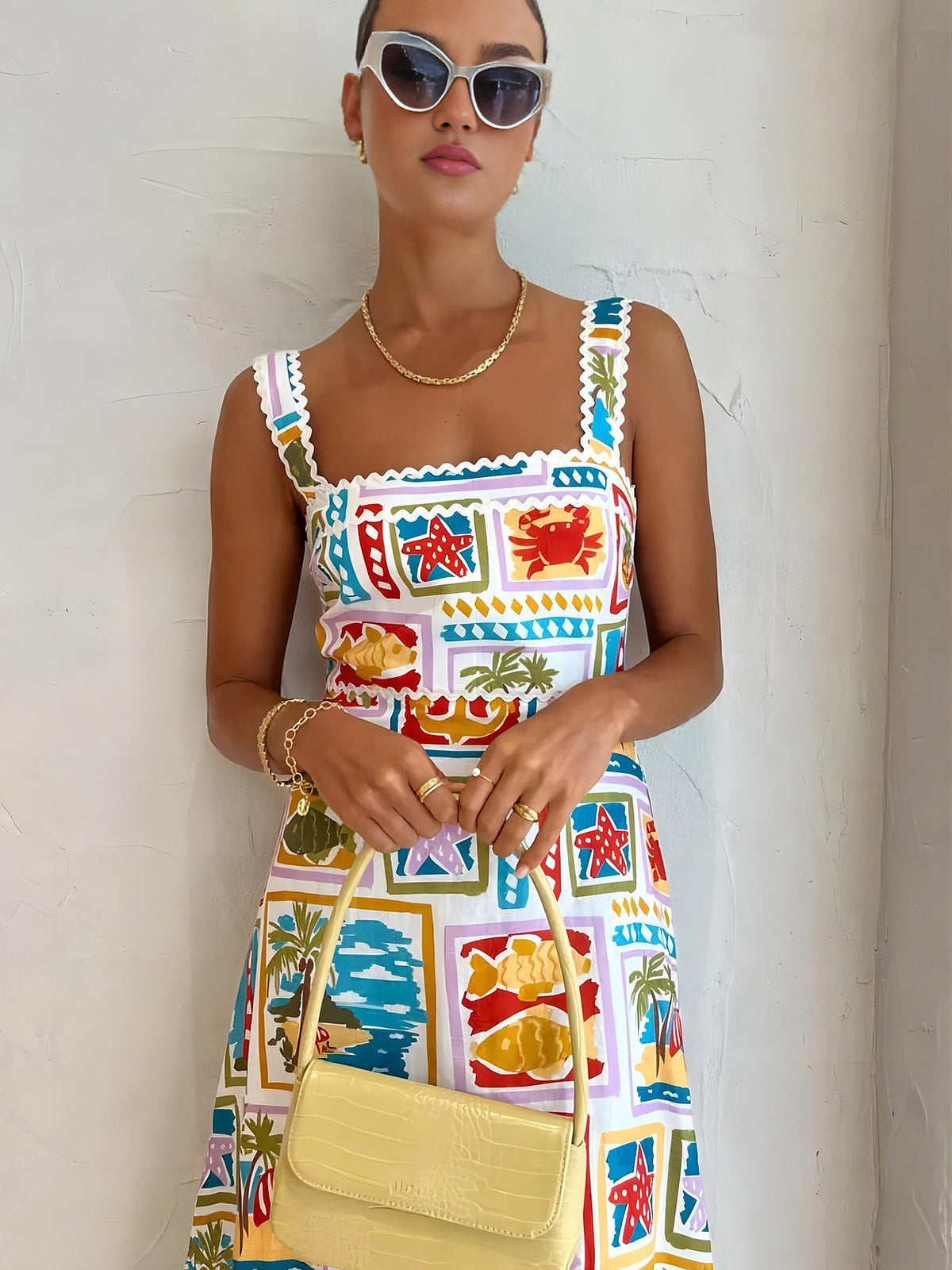 Lucia Rossi | Maxi-sommerkjole med farverig ferietema-print