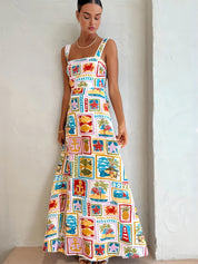 Lucia Rossi | Maxi-sommerkjole med farverig ferietema-print