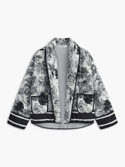Constance Adelaide | Sort-hvid toileprint quiltet jakke med kontrastpiping