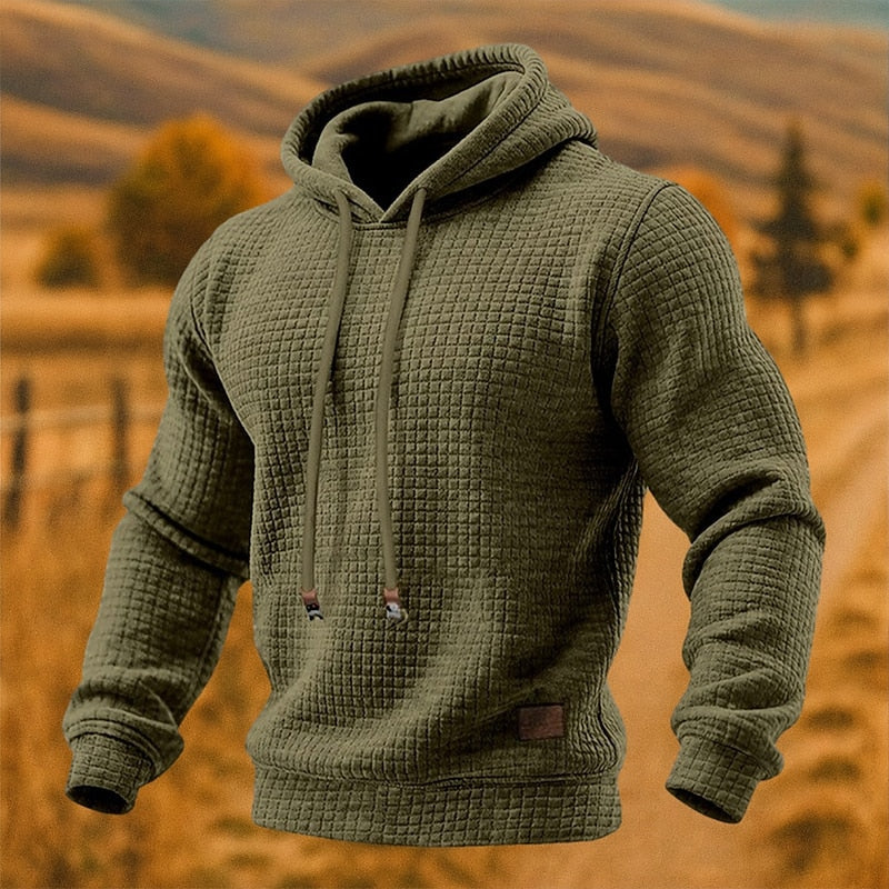 Lukas Brenner | Waffelstrick-Hoodie mit Kapuze und Kordelzug