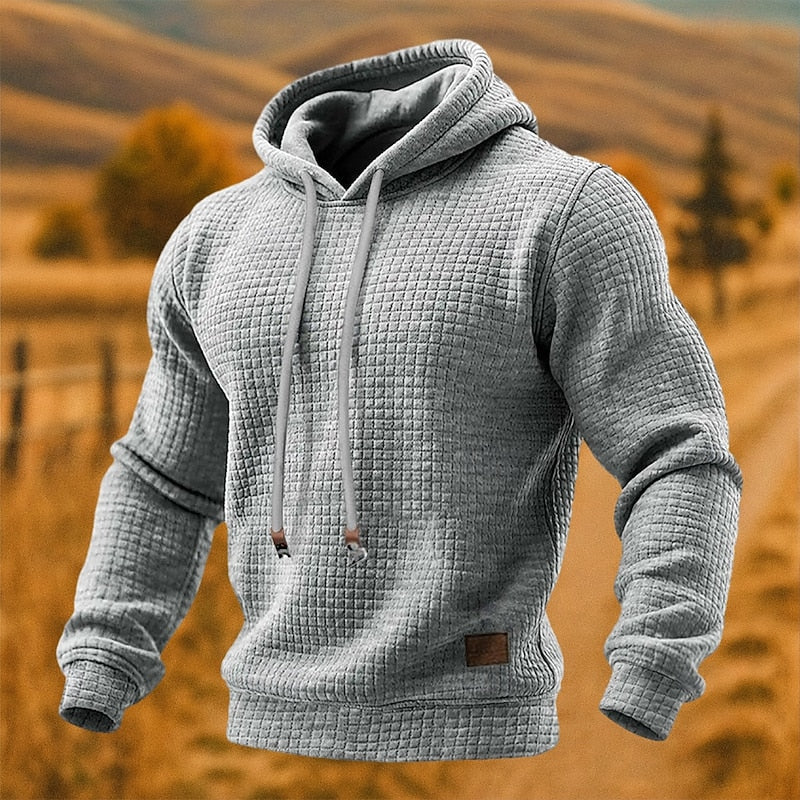 Lukas Brenner | Waffelstrick-Hoodie mit Kapuze und Kordelzug