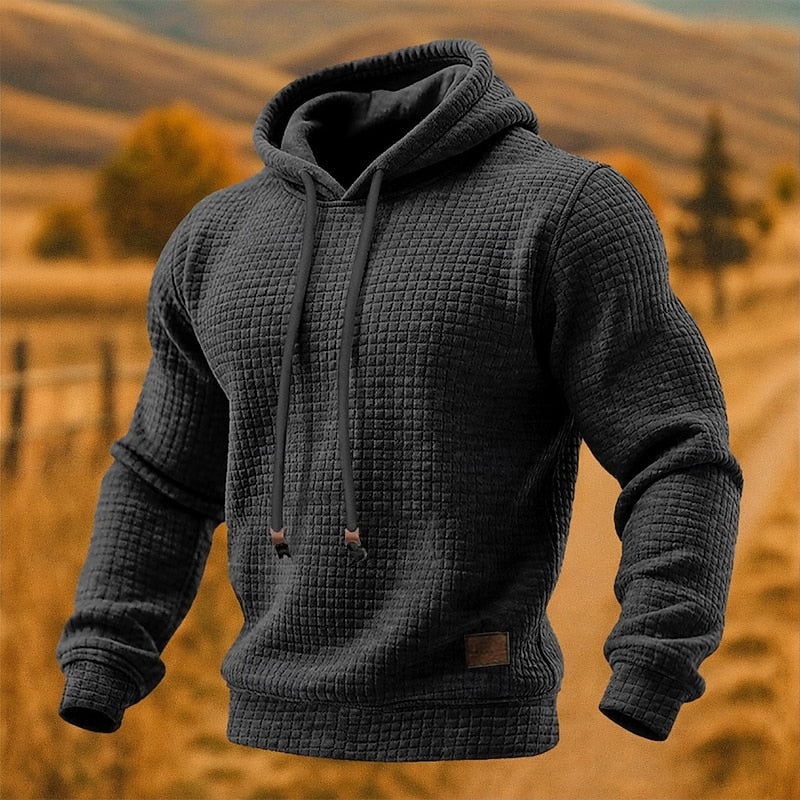 Lukas Brenner | Waffelstrick-Hoodie mit Kapuze und Kordelzug