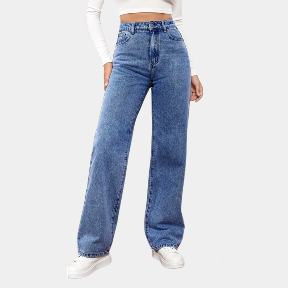 Giulia Stenholm | Højtaljede Jeans med Vide Ben i Medium Blå Denim