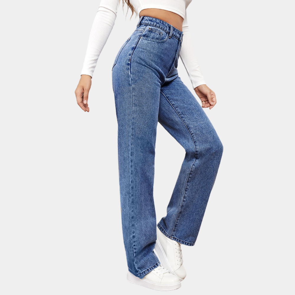 Giulia Stenholm | Højtaljede Jeans med Vide Ben i Medium Blå Denim