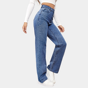 Valentina Rosewood | Højtaljede Straight-Leg Jeans i Klassisk Blå Vask