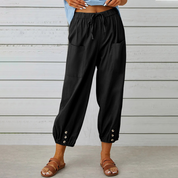Olivia Strand | Olivie Casual Cargo Bukser med Snøre og Knapdetaljer