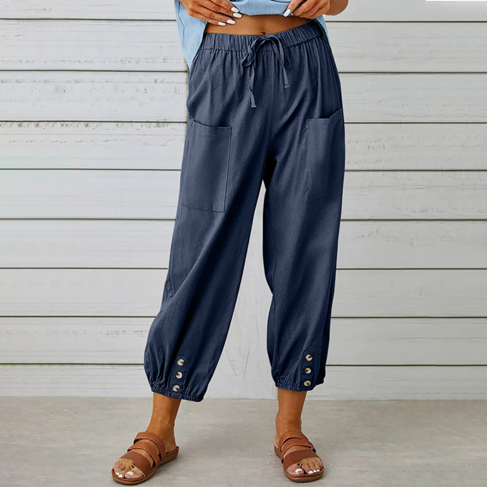 Olivia Strand | Olivie Casual Cargo Bukser med Snøre og Knapdetaljer