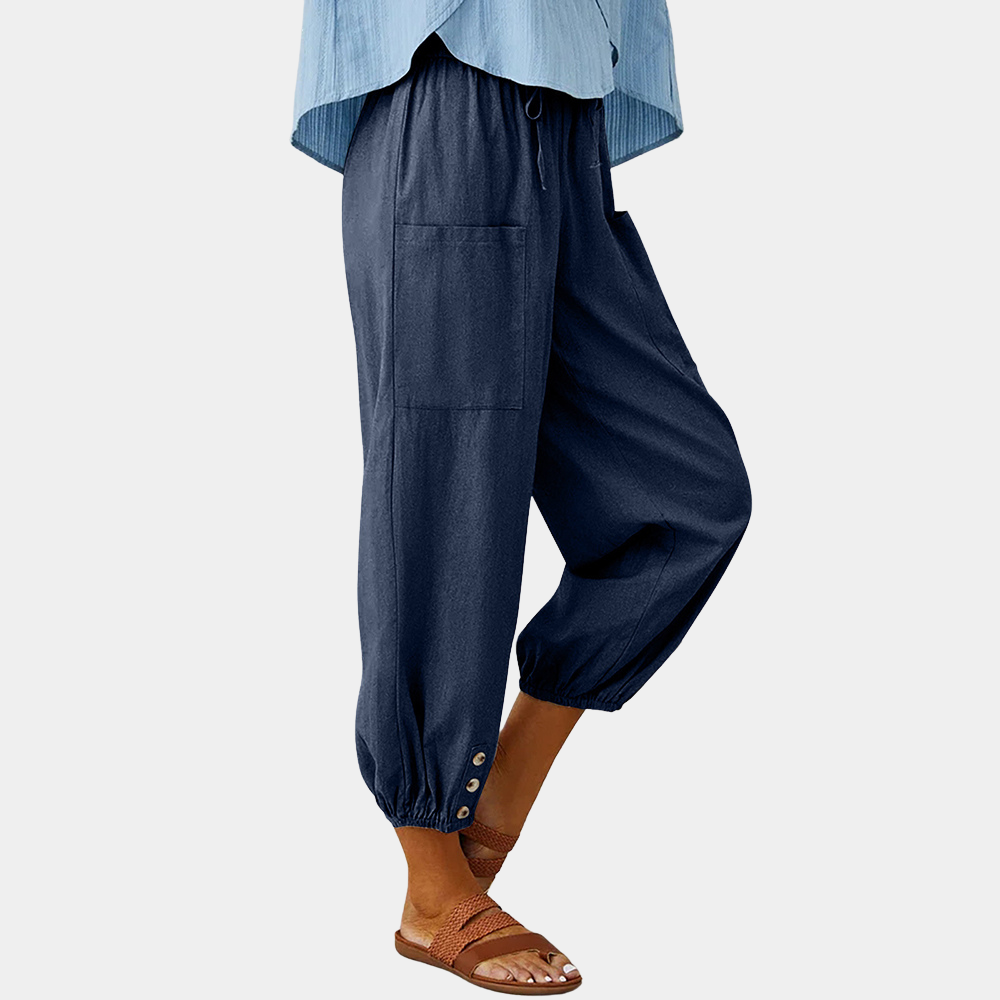 Olivia Strand | Olivie Casual Cargo Bukser med Snøre og Knapdetaljer