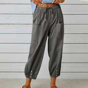 Olivia Strand | Olivie Casual Cargo Bukser med Snøre og Knapdetaljer