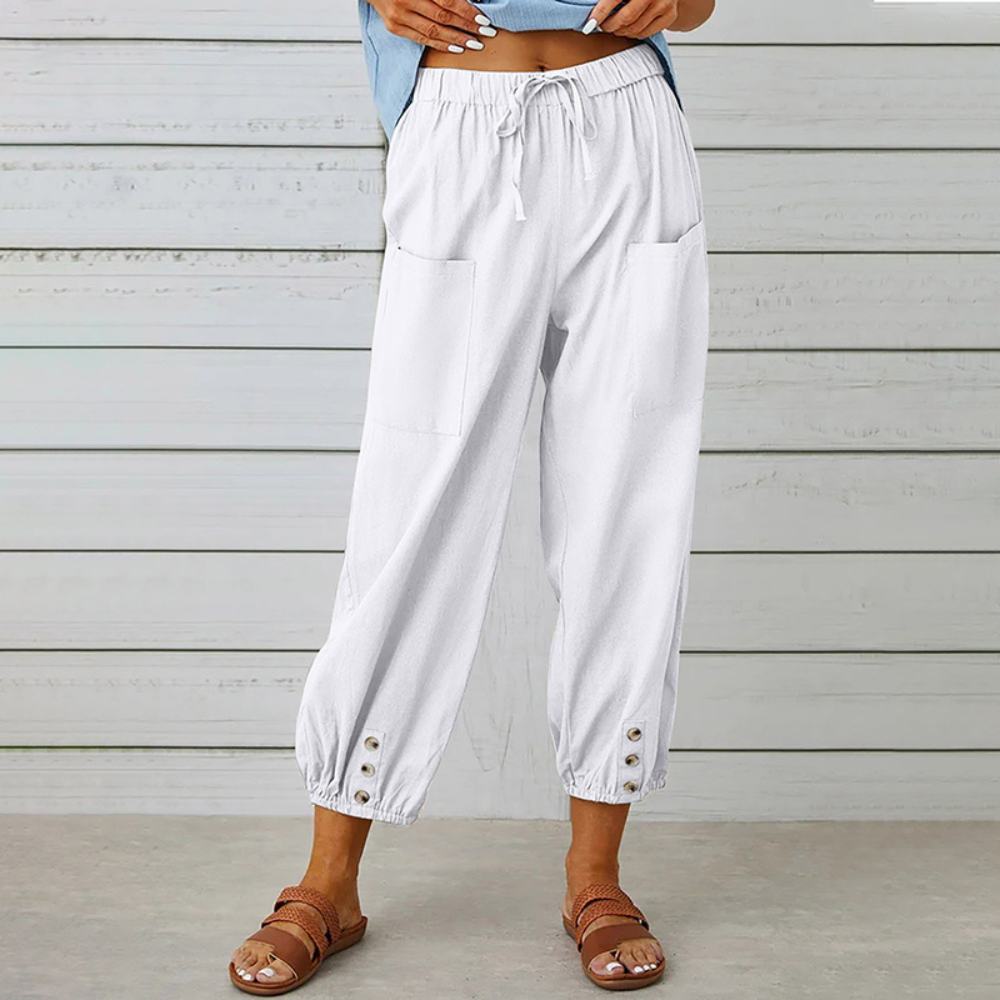 Olivia Strand | Olivie Casual Cargo Bukser med Snøre og Knapdetaljer