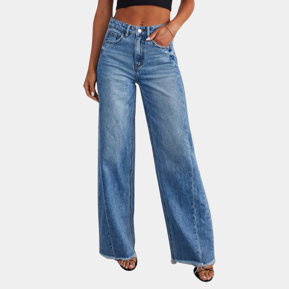 Rosalind Delacroix | Højtaljede Wide-Leg Jeans med Rå Kant