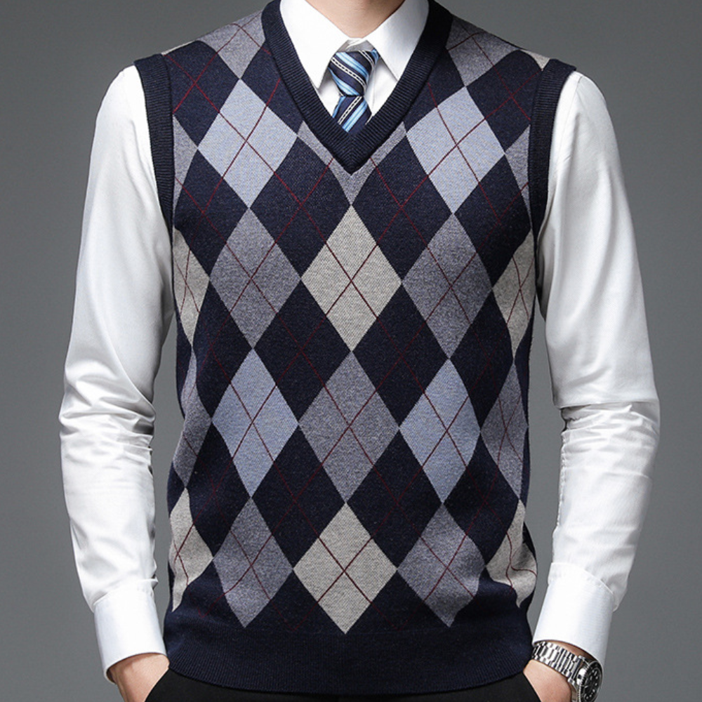 Holger Kirkegaard | Ærmeløs Sweater med V-hals i Ternet Mønster