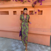 Verdiana Rossano | Midi-blomsterkjole i lime grønt og purple