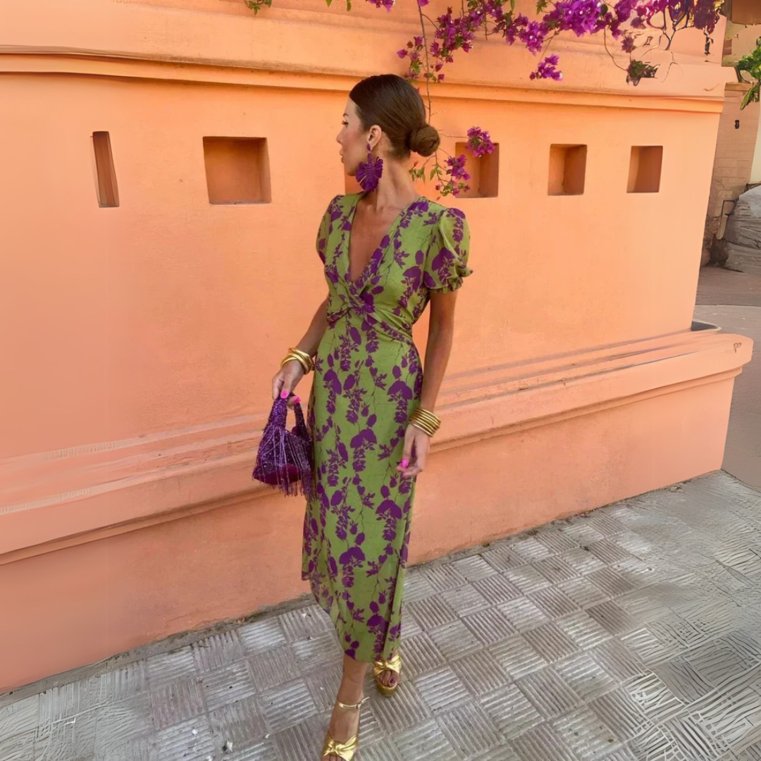 Verdiana Rossano | Midi-blomsterkjole i lime grønt og purple