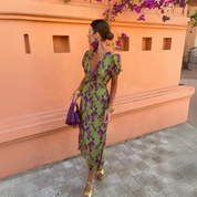 Verdiana Rossano | Midi-blomsterkjole i lime grønt og purple