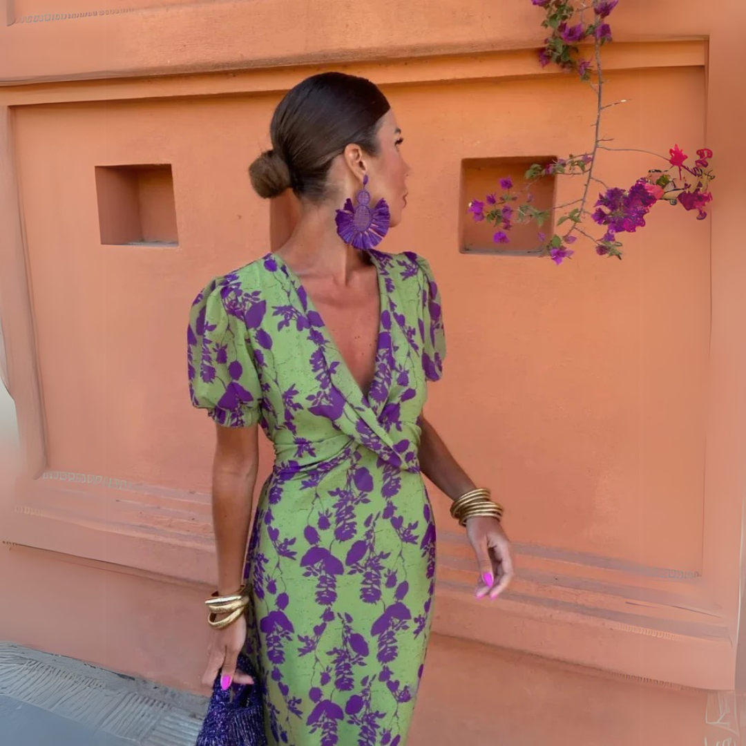 Verdiana Rossano | Midi-blomsterkjole i lime grønt og purple
