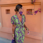 Verdiana Rossano | Midi-blomsterkjole i lime grønt og purple