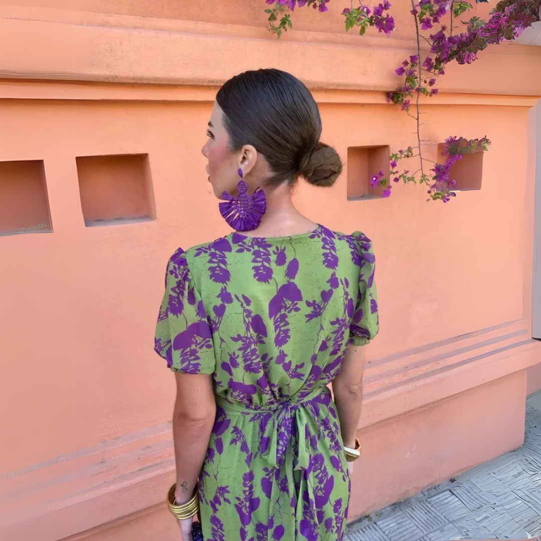 Verdiana Rossano | Midi-blomsterkjole i lime grønt og purple