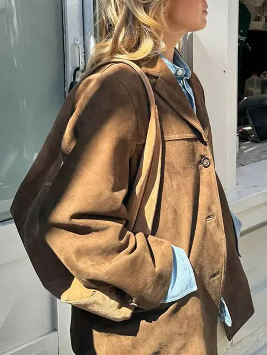 Francesca Ashford | Oversized Blazer i Imiteret Ruskind til Kvinder