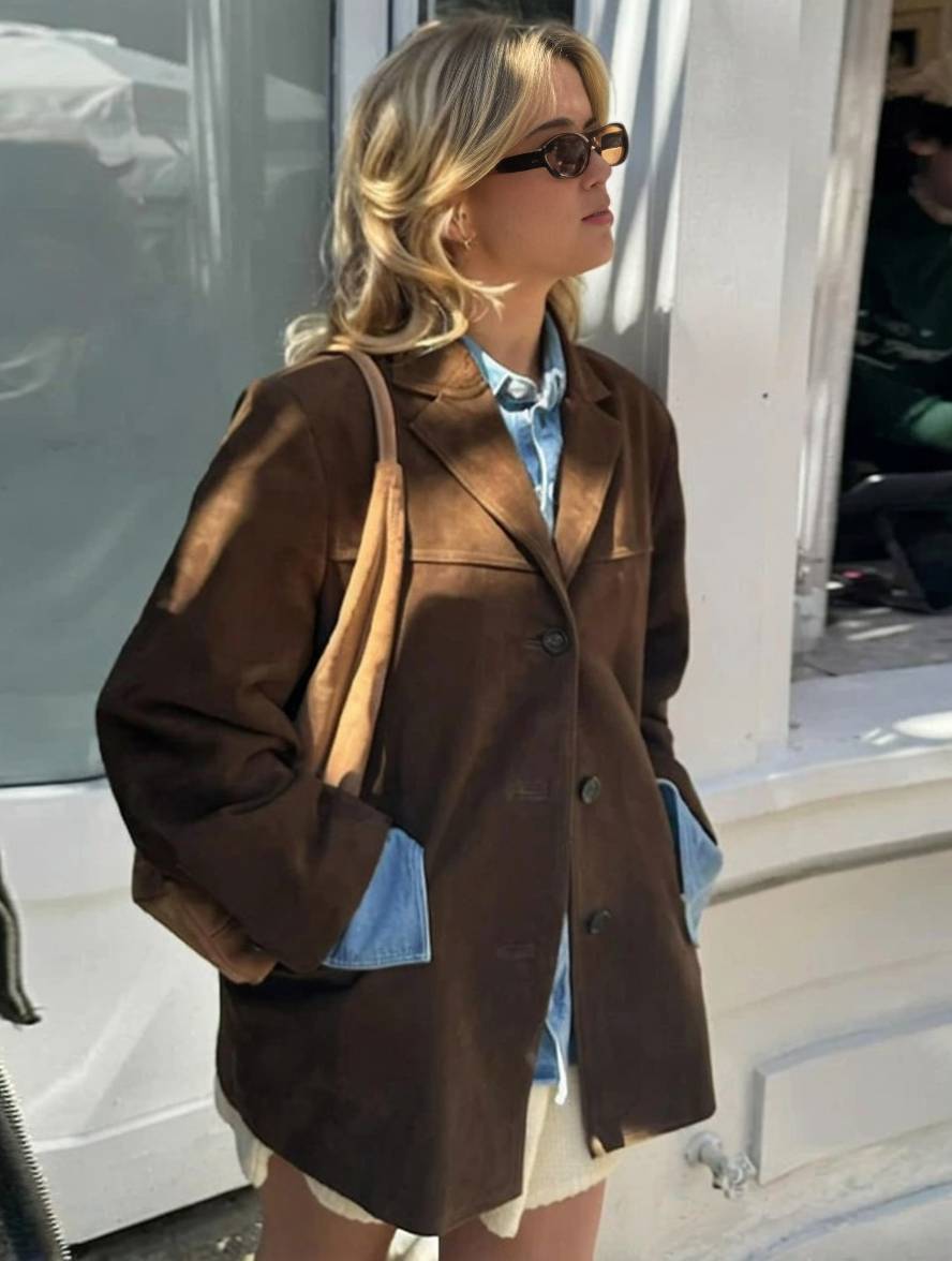 Francesca Ashford | Oversized Blazer i Imiteret Ruskind til Kvinder